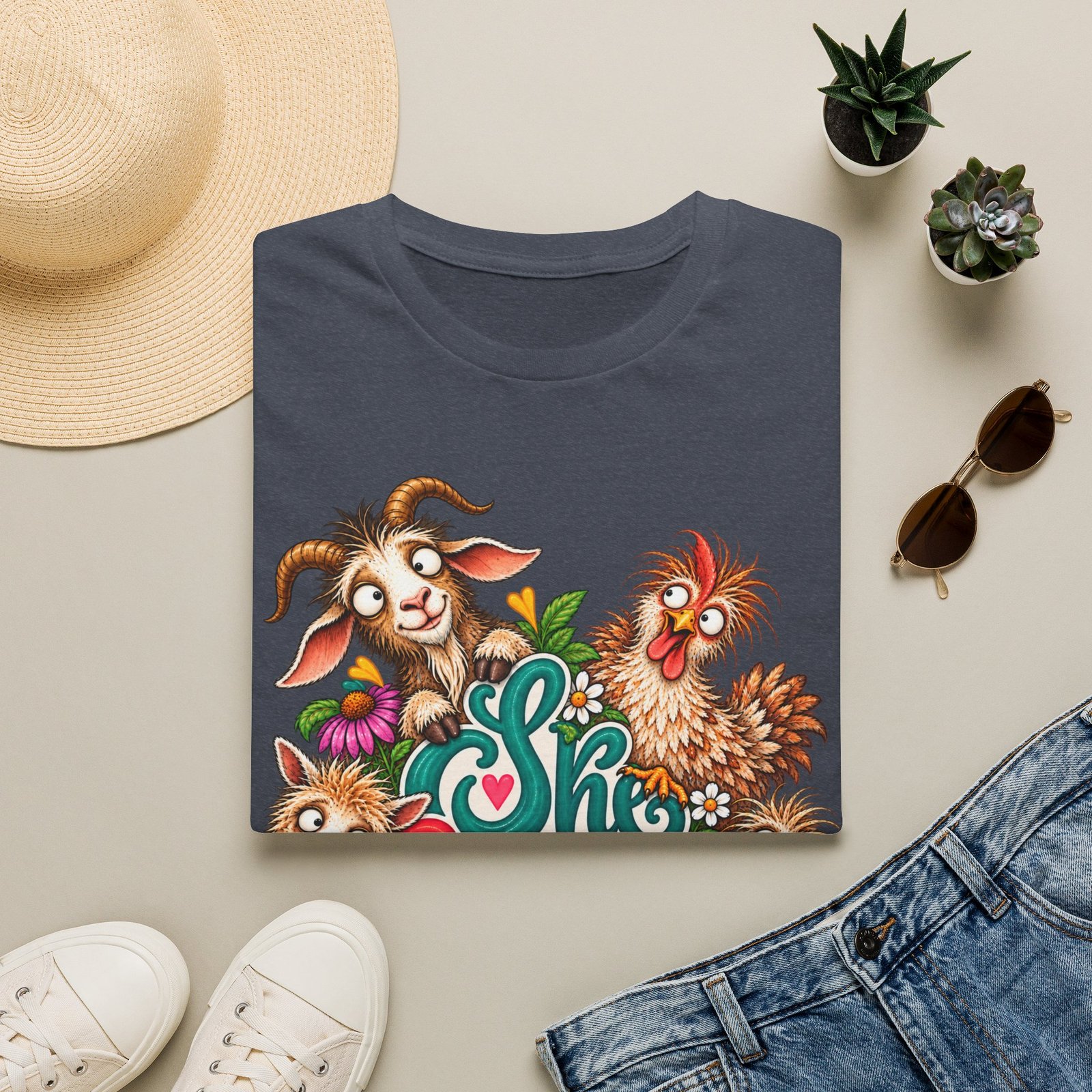 She Built This Funny Homesteading T-Shirt | Goat, Chicken, Goose & Llama Graphic Tee - Image 11