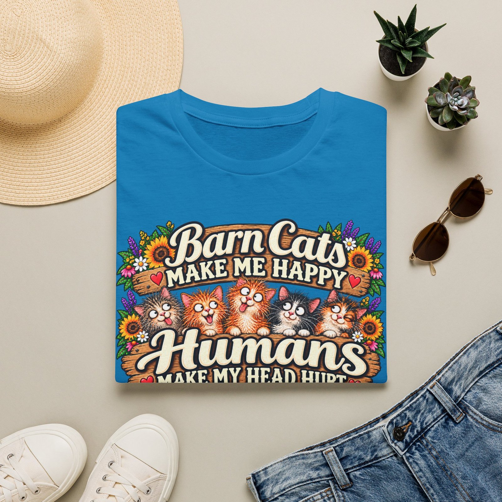 Barn Cats Make Me Happy, Humans Make My Head Hurt T-Shirt | Funny Cat Lover Tee | Farmhouse Barn Cat Gift - Image 20