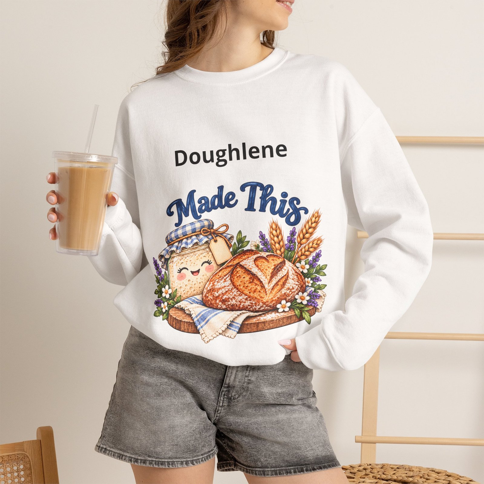 “Doughlene Made This” Sourdough Baker Crewneck Sweatshirt - Personalize With Your Sourdough's Name IKYK - Image 8