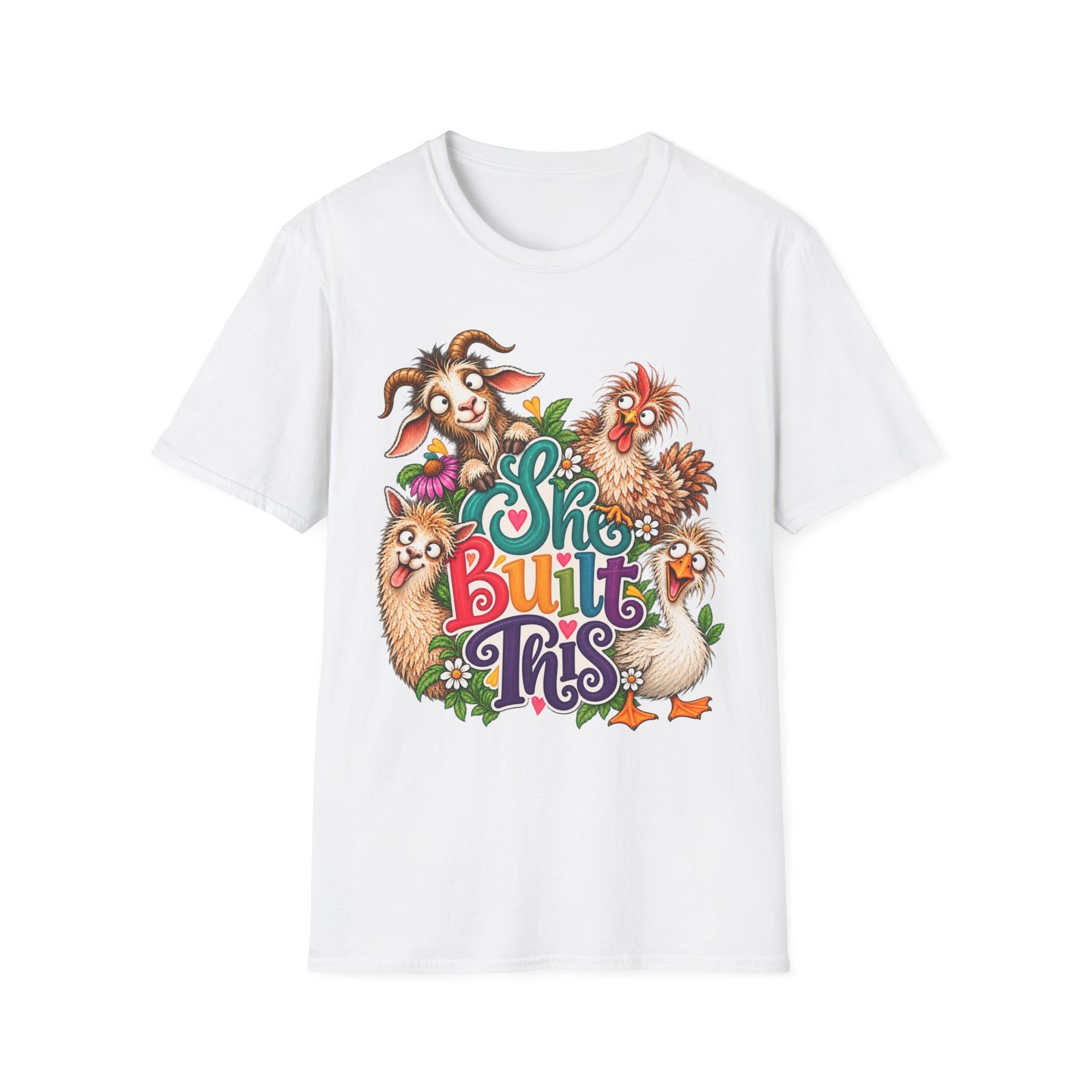She Built This Funny Homesteading T-Shirt | Goat, Chicken, Goose & Llama Graphic Tee - Image 2